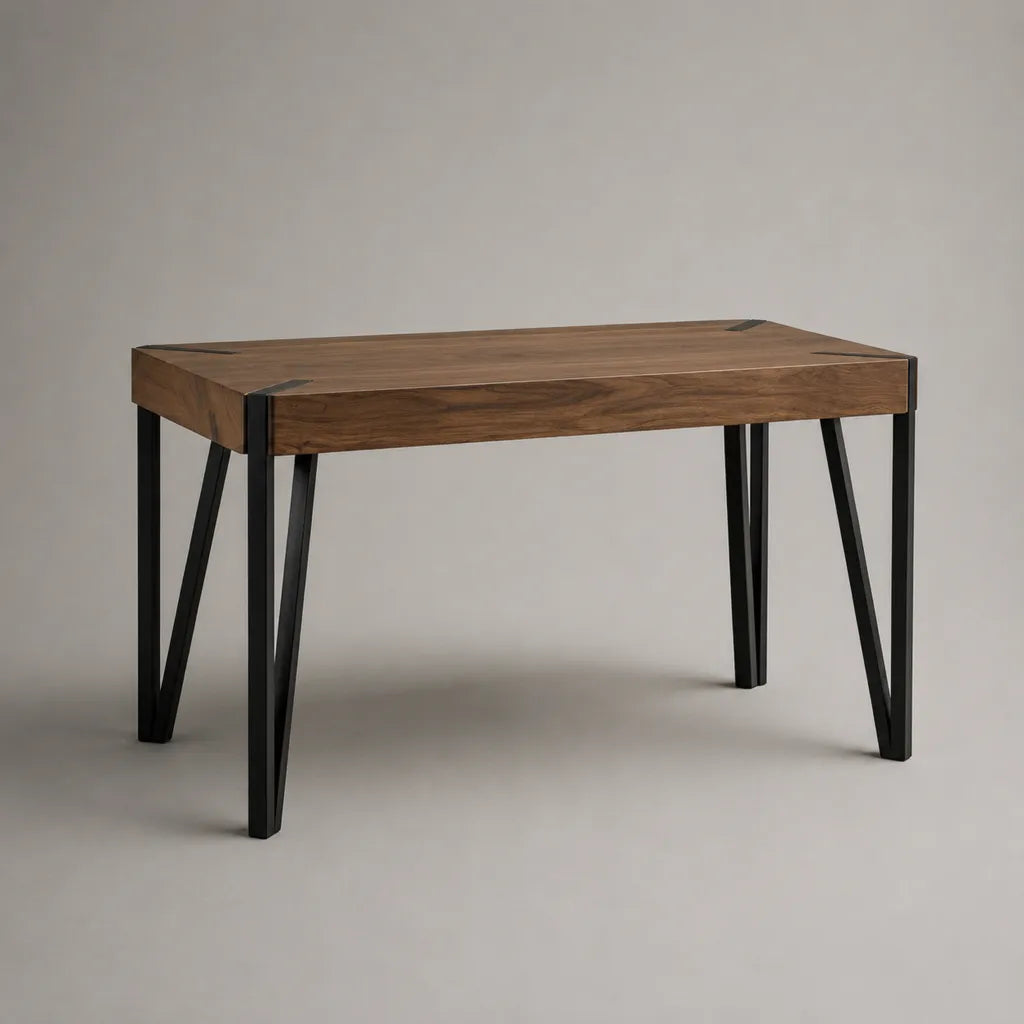 Table à manger rectangulaire en bois d'acacia massif avec structure en acier noir, brun/noir, 120 × 70 × 76 cm