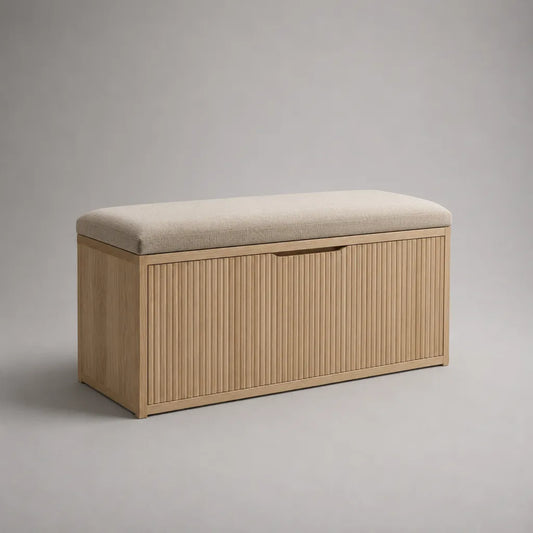 Banc de chaussures avec rangement et coussin de siège, MDF avec placage de chêne, chêne naturel et beige, 100 × 35 × 50 cm