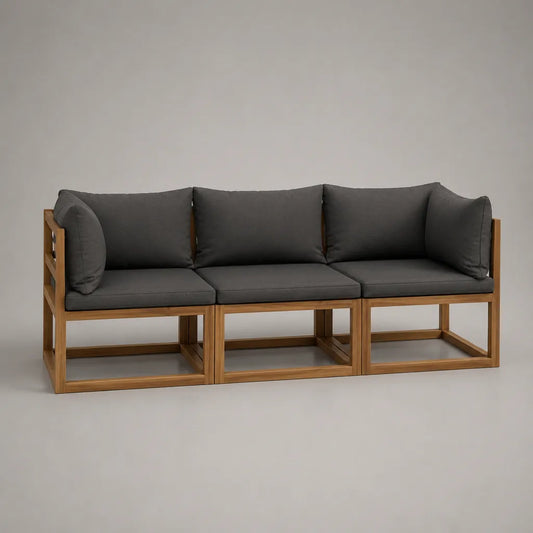 3-teiliges Gartensofa, 3-Sitzer aus Holz mit anthrazitfarbenen Stoffkissen, 201 × 75 × 76 cm