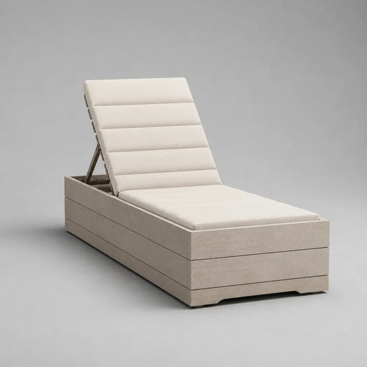 Verstellbare Sonnenliege aus Glasfaserbeton mit Polyesterauflage, Beige und Cremeweiß, 200 × 75 × 35 cm