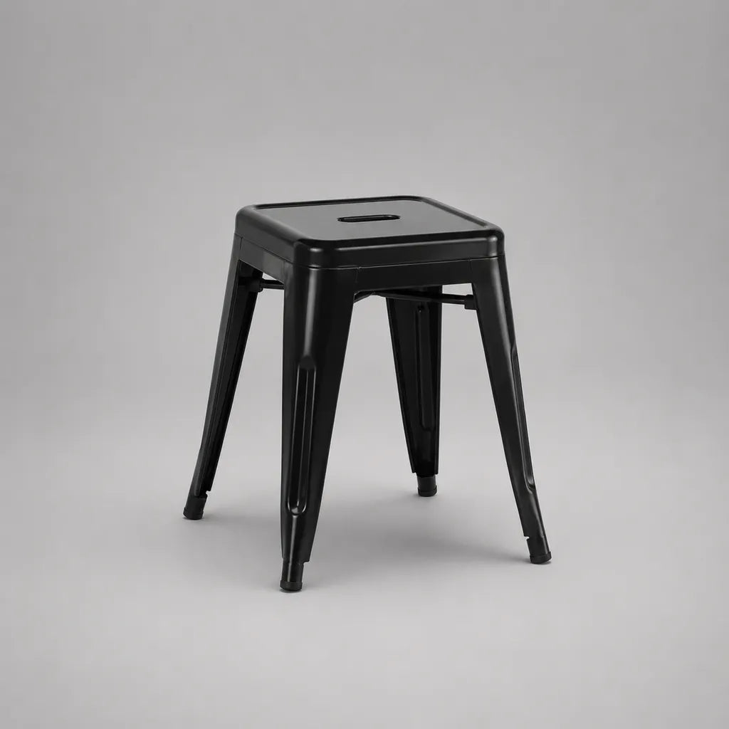 Quadratischer Metallhocker aus Stahl, Schwarz, 39 × 39 × 45 cm