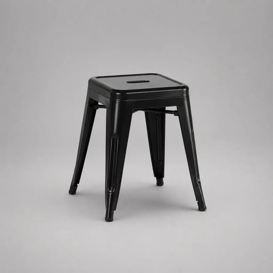 Quadratischer Metallhocker aus Stahl, Schwarz, 39 × 39 × 45 cm