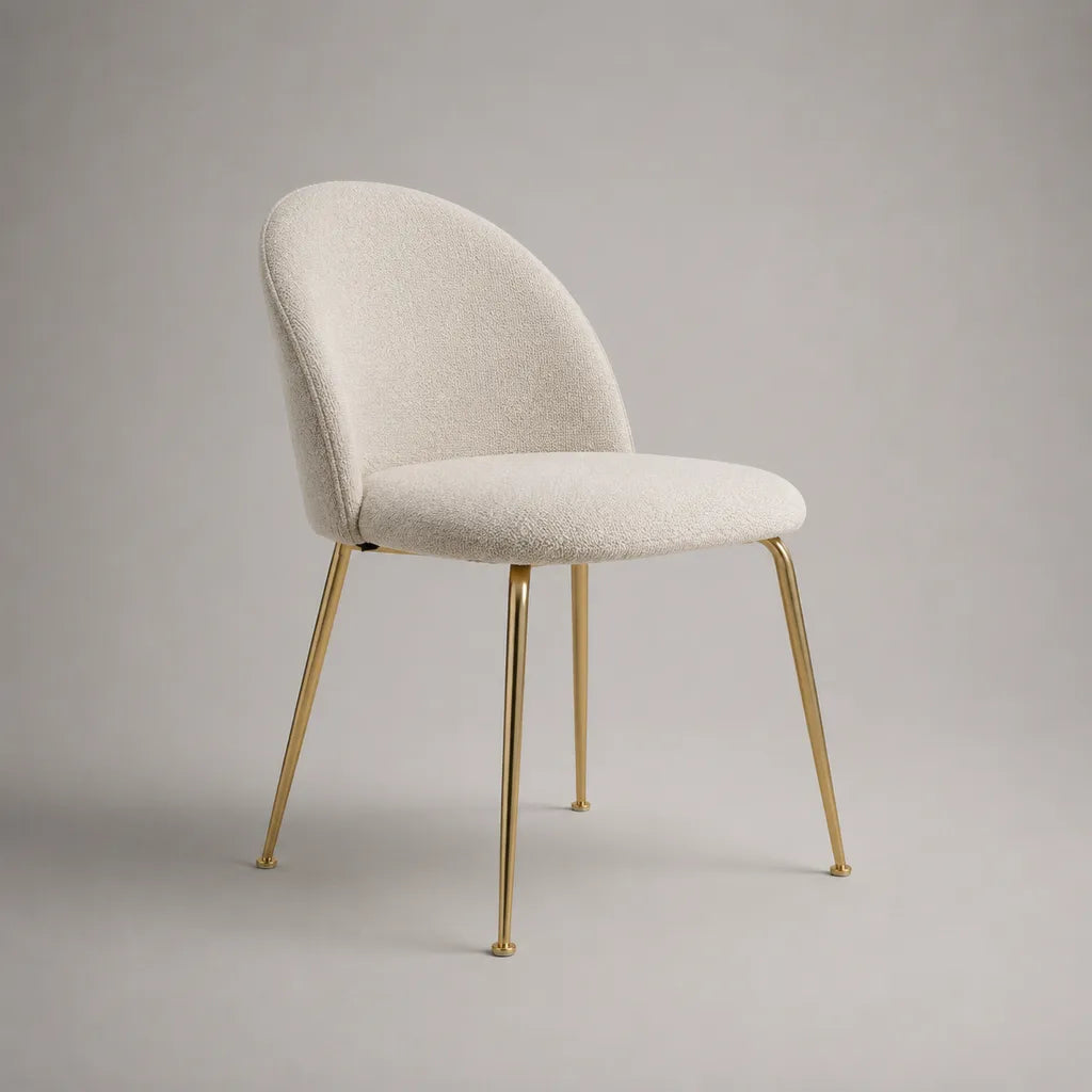 Esszimmerstuhl mit Bouclébezug und Stahlbeinen, Creme/Gold, 50 x 55 x 83 cm