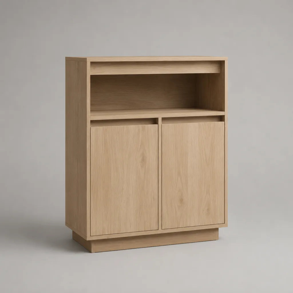 Buffetschrank aus melaminbeschichteter Spanplatte mit 2 Türen und offenem Fach, Eiche natur, 80 × 40 × 110 cm